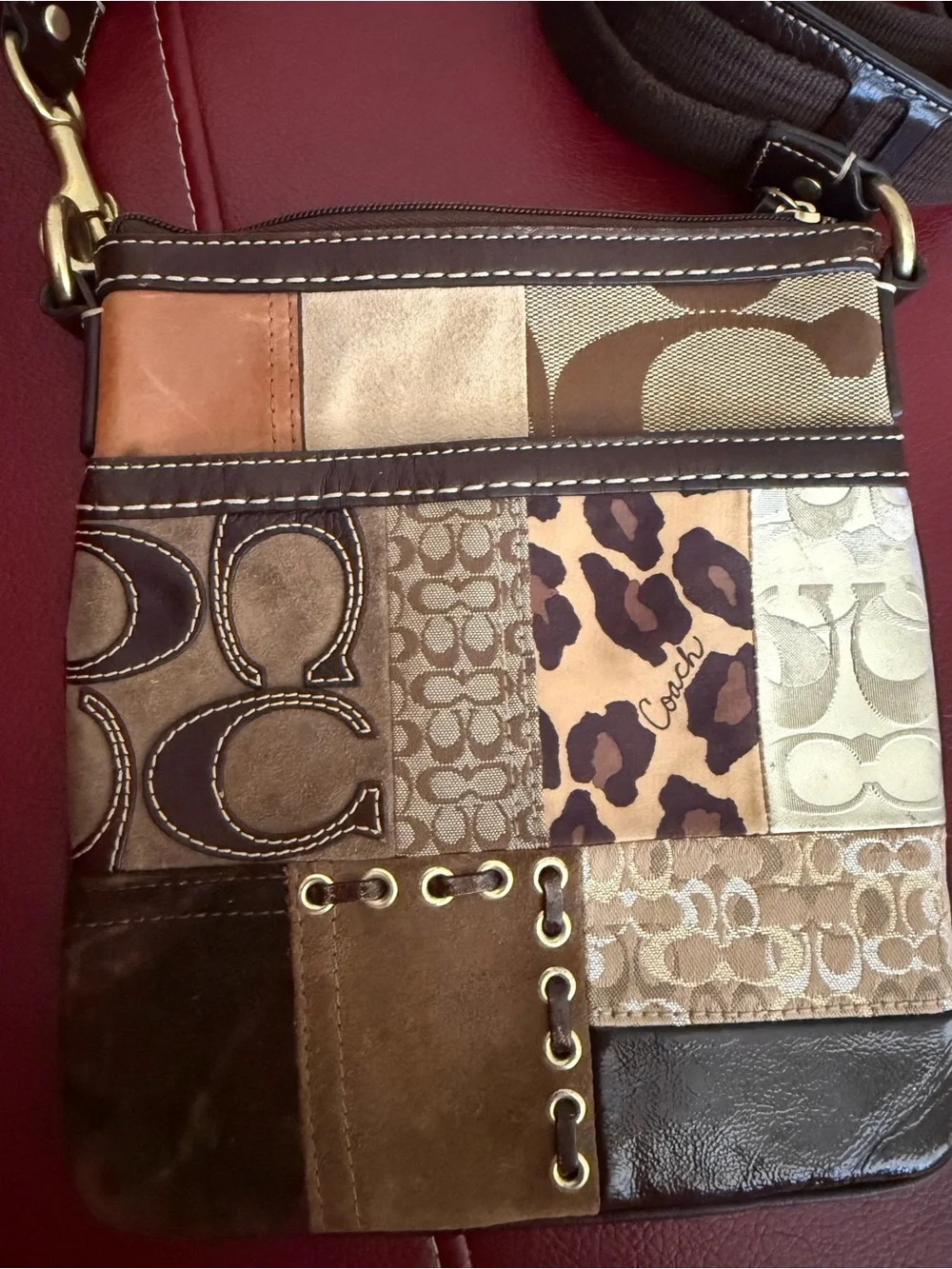 Coach Patchwork Animal Print Messenger Crossbody Bag Y2K